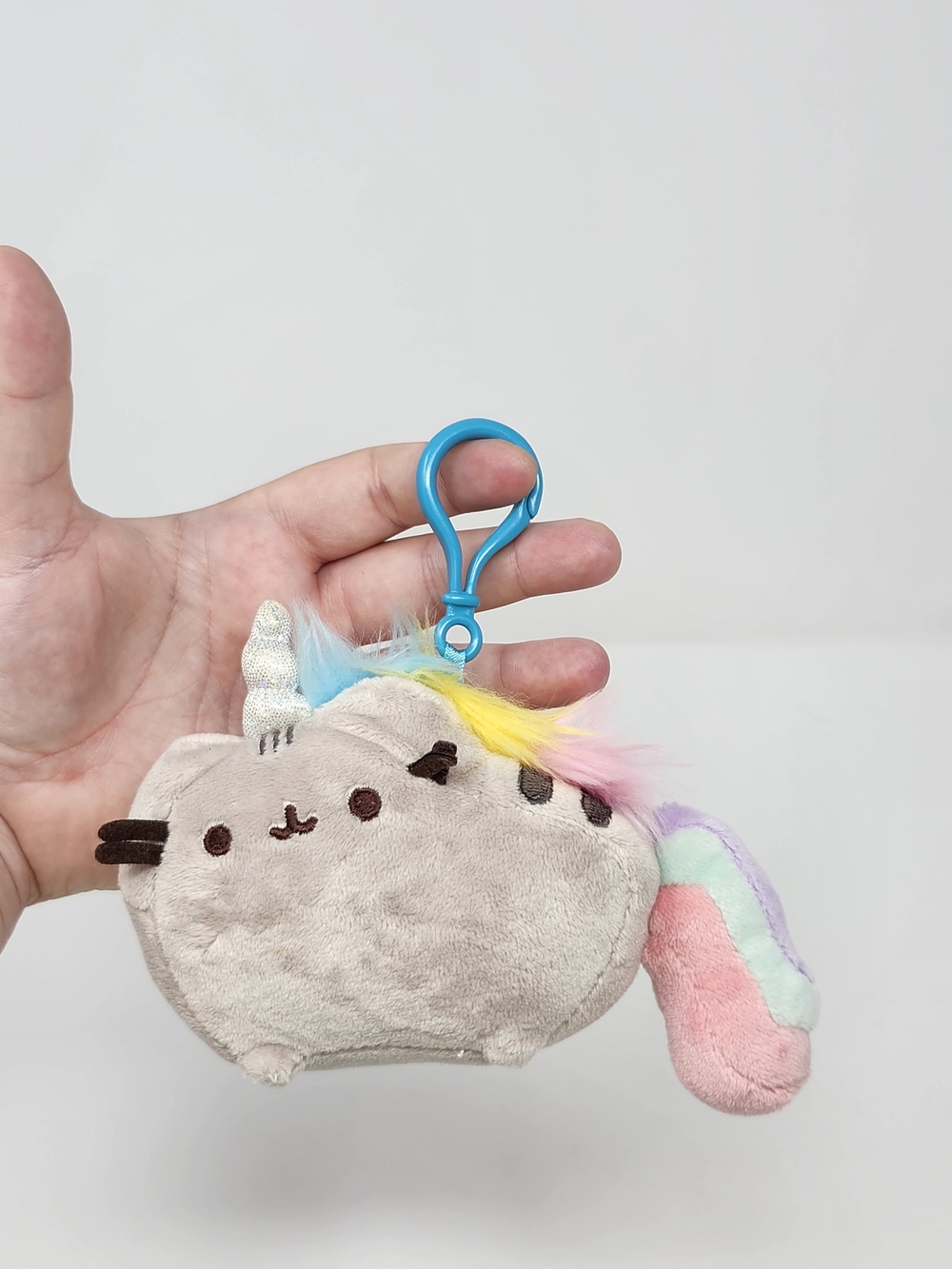 Pusheen Unicorn Clip-On Plush Keychain Pastel Rainbow Tail